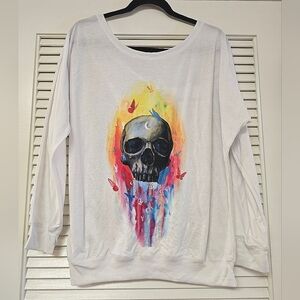 Electro Threads - Rare Rainbow Colourful Skull Pullover Long-Sleeve Top